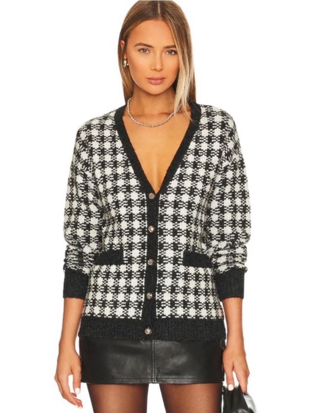 Heartloom Black & White Houndstooth Cardigan